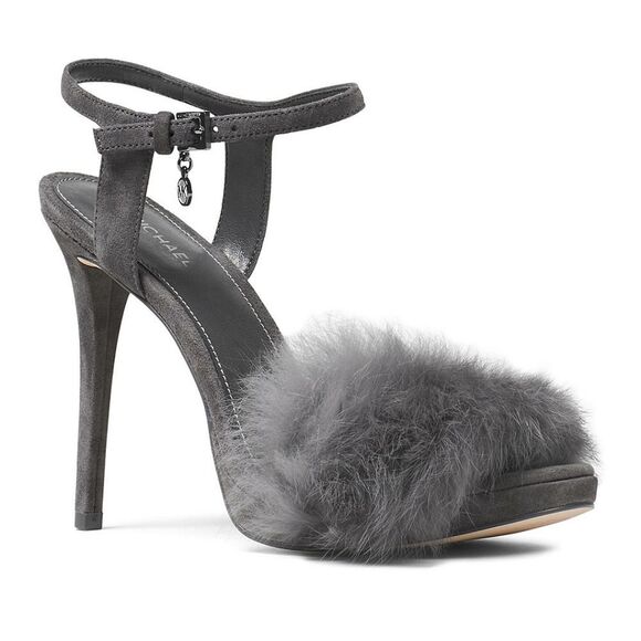 New! MICHAEL KORS Women's Rabbit Fur Trim Gray Sexy Heels Open-Toe Pumps NWB 8 - Picture 1 of 5